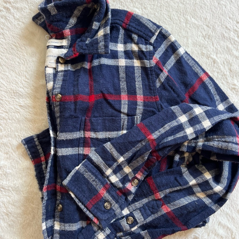 AE Plaid Flannel Shirt in Blue and Red